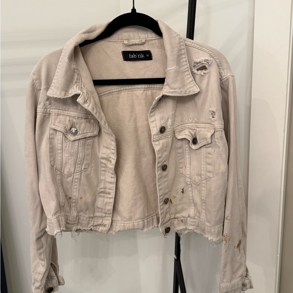 Fab'rik Women's Light Tan Distressed Jean Jacket